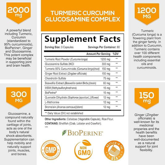 Turmeric Curcumin with BioPerine, Ginger & 95% Curcuminoids 2000mg Black 240 Capsules