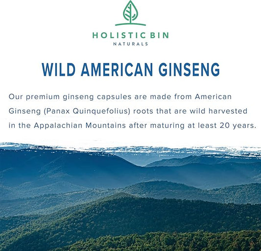 Wild American Ginseng Capsules Pure Organic 20+ Year (40 Capsules)