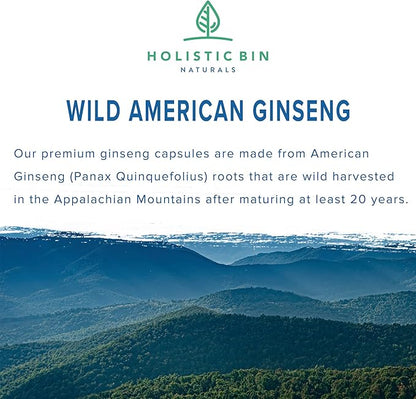 Wild American Ginseng Capsules Pure Organic 20+ Year (40 Capsules)