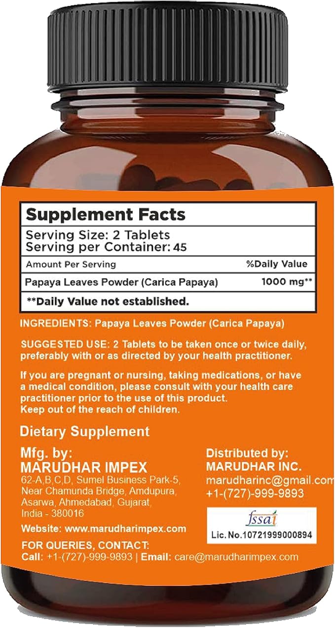Papaya Leaf Tablets by mi Nature| 90 Tablets, 1000 mg| 45 Days