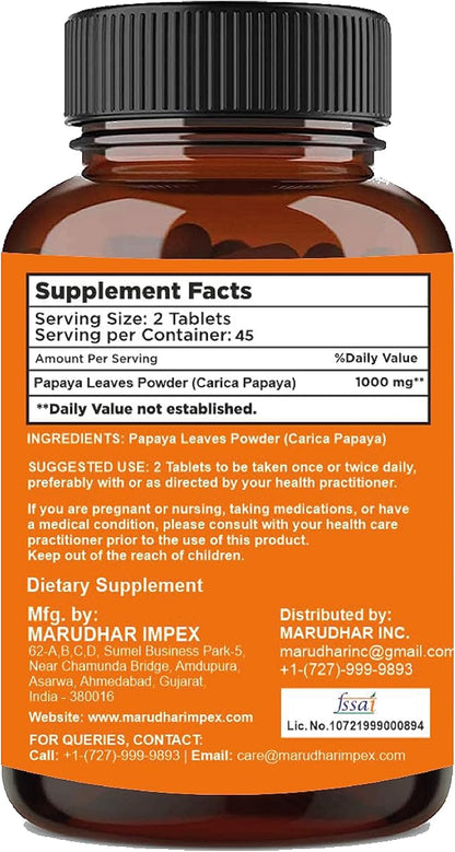 Papaya Leaf Tablets by mi Nature| 90 Tablets, 1000 mg| 45 Days