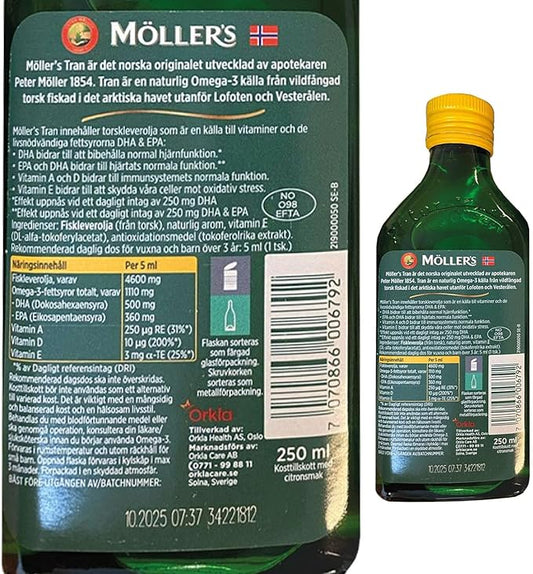 Tran Cod Liver Oil 2 x 250 ml/ 8.45 fl Omega-3 | 3 Fish 2 Bottles 1 Dosing