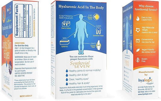 Hyalogic Liquid Synthovial Seven - Oral Hyaluronic Acid Supplement 1oz with Bonus Lip Balm HA Stick - Skin, Body and Lip Hydration