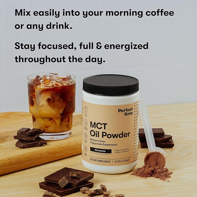 Perfect Keto 7g MCT Oil Powder, Medium Chain Triglycerides Supplement, Non Dairy Coffee Creamer for Keto Diet, Ketogenic MCT Oil Mix for Coffee, Smoothie, Protein Shakes, Chocolate, 30 Servings