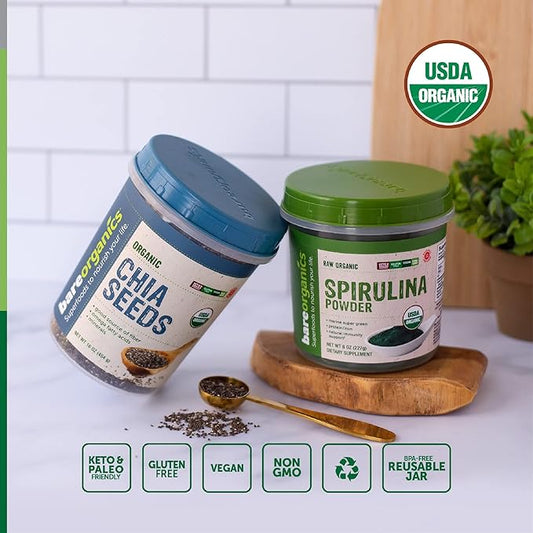 BareOrganics SPIRULINA Powder (Raw - Organic), 8 ounce (pack of 1)