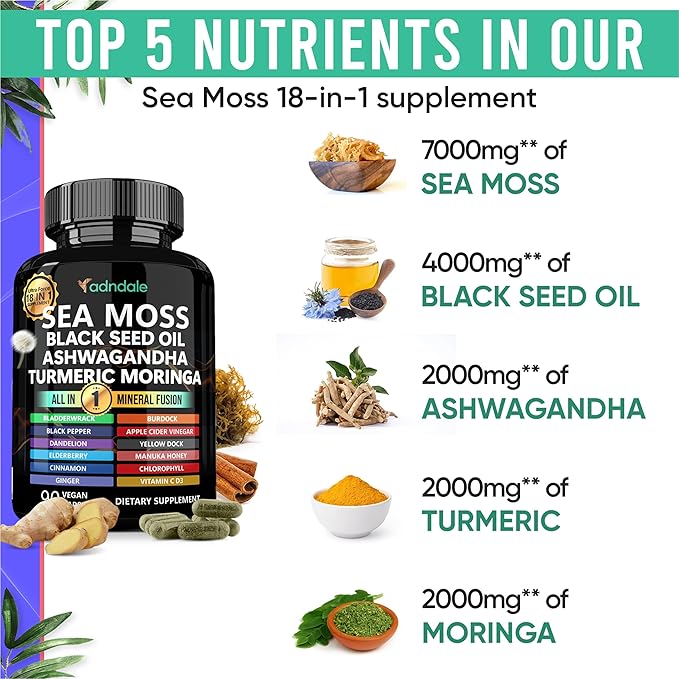 Sea Moss Black Seed Oil Ashwagandha 18-in-1 20’445 20’445 mg/Serv