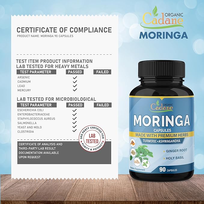 Organic Cadane Moringa Extract Capsules 6450mg, 3 Months 90 Capsules