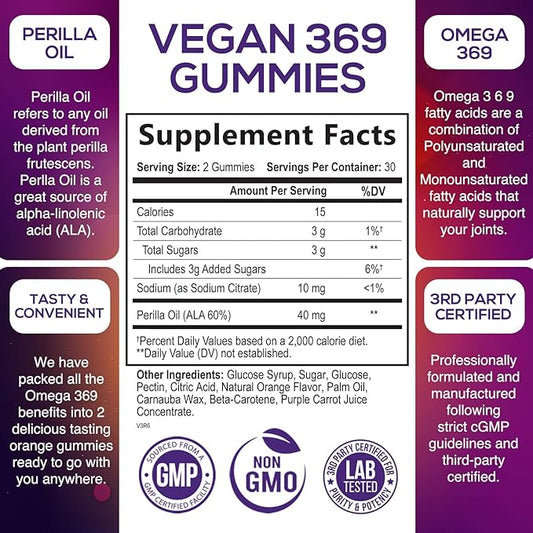 Omega 3 6 9 Vegan Gummies 3 Supplement 369 Heart 60 Gummies