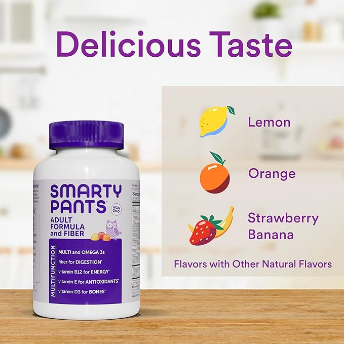 SmartyPants Fiber Supplement & Multivitamin D3, C, B12, B6, B6, Vitamin 3 Fish 180 Count (30 Day