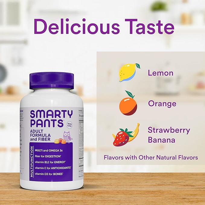 SmartyPants Fiber Supplement & Multivitamin D3, C, B12, B6, B6, Vitamin 3 Fish 180 Count (30 Day