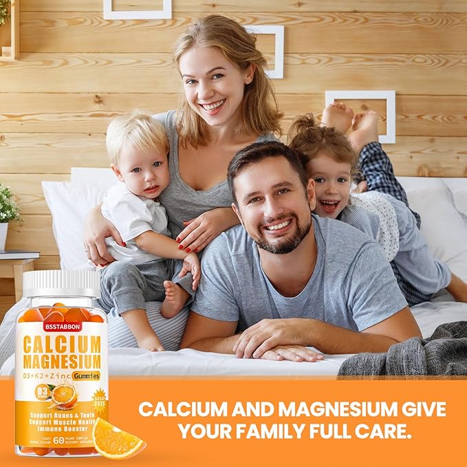 Sugar Free Calcium Magnesium Gummies 600mg Calcium,300mg Magnesium D3 & K2,Supplements for Support（120count,BS1722)