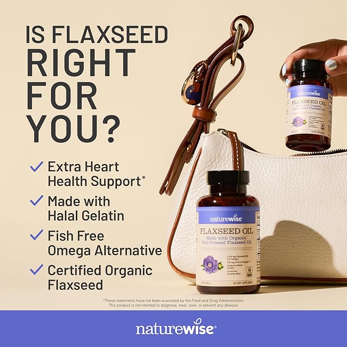 NatureWise Flaxseed Oil 1200 mg, Fish Free Omega 3 6 9 with 720mg ALA, Dietary Supplement for Heart Health Support - Organic, Cold Pressed, Non-GMO - 60 Softgels[2-Month Supply]