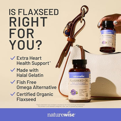 NatureWise Flaxseed Oil 1200 mg, Fish Free Omega 3 6 9 with 720mg ALA, Dietary Supplement for Heart Health Support - Organic, Cold Pressed, Non-GMO - 60 Softgels[2-Month Supply]