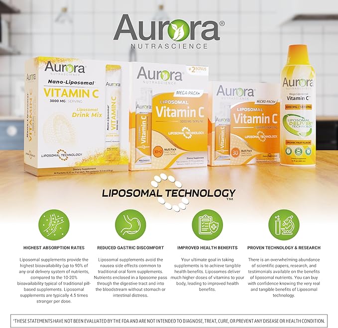 Aurora Nutrascience, Micro-Pack Liposomal Vitamin C, 1,000 mg 95% Higher