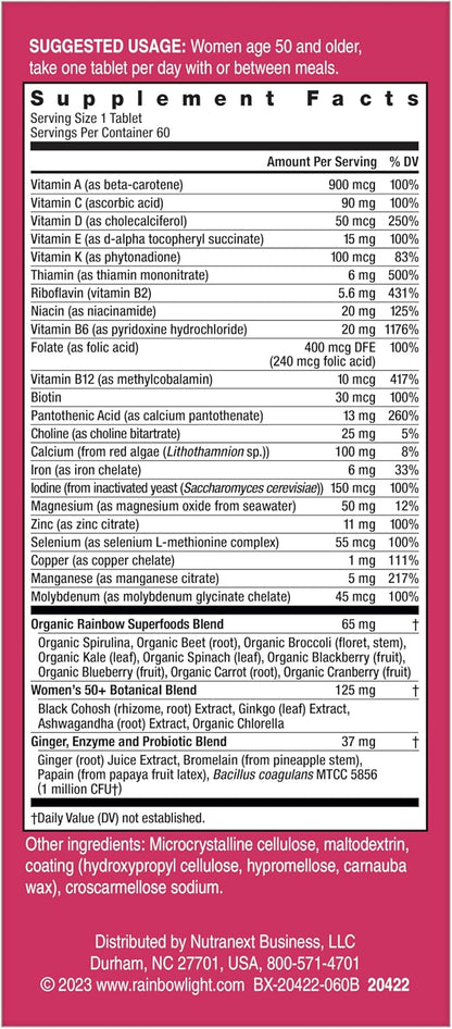 Rainbow Light Multivitamin for Women 50+, 50+ Multivitamin 60 Tablets