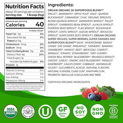 Orgain Organic Greens Powder + 50 1 Billion 0.62lb