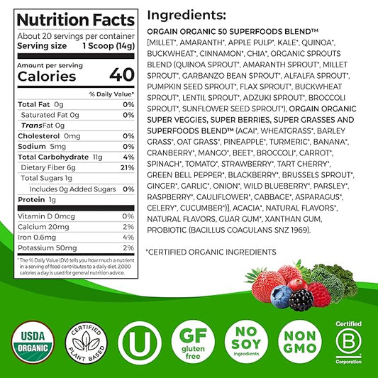Orgain Organic Greens Powder + 50 1 Billion 0.62lb