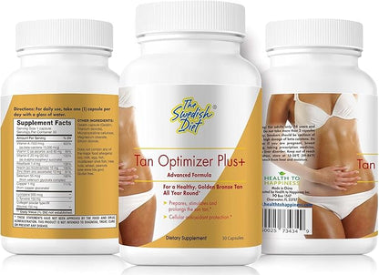 Tan Optimizer Plus+ – Tanning and Skin Health Supplement with Beta Carotene, L-Tyrosine, Collagen, and Vitamins | Immune System & Antioxidant Support | 30 Count