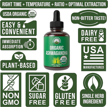Ashwagandha Liquid Drops. USDA Organic Vegan