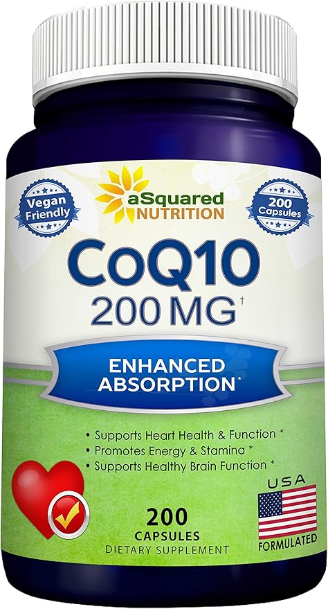 aSquared Nutrition CoQ10 (200 Capsules and 200mg) Q-10 Powder Q10 Vitamin, 10 Alernative