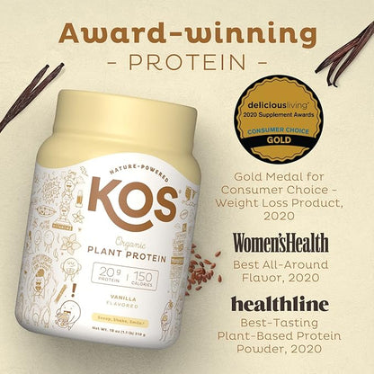 KOS Vegan Protein Powder Erythritol Free, Vanilla 15 Servings