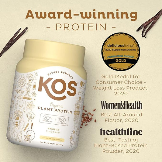 KOS Vegan Protein Powder Erythritol Free, Vanilla 15 Servings