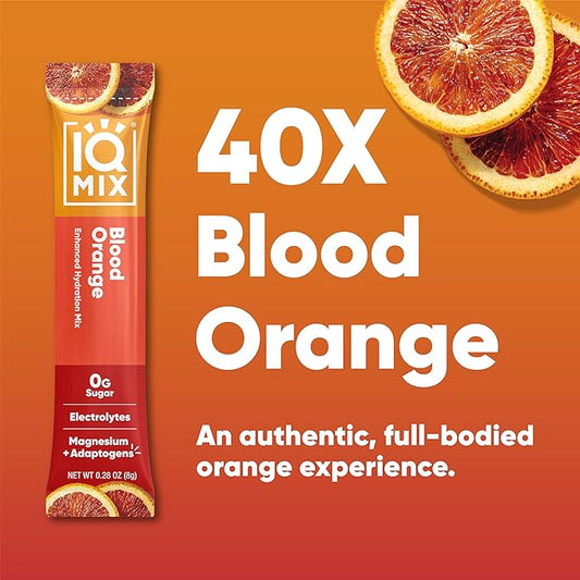 IQMIX Sugar Free Electrolytes Powder Packets - Hydration Supplement Drink Mix with Keto Electrolytes, Lions Mane, Magnesium L-Threonate, and Potassium Citrate - Blood Orange (40 Count)
