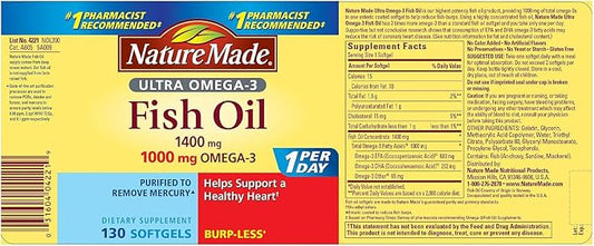 Nature Made Ultra Omega-3 Burpless Fish 1400 mg 3 1000 1000 mg, 130 Count
