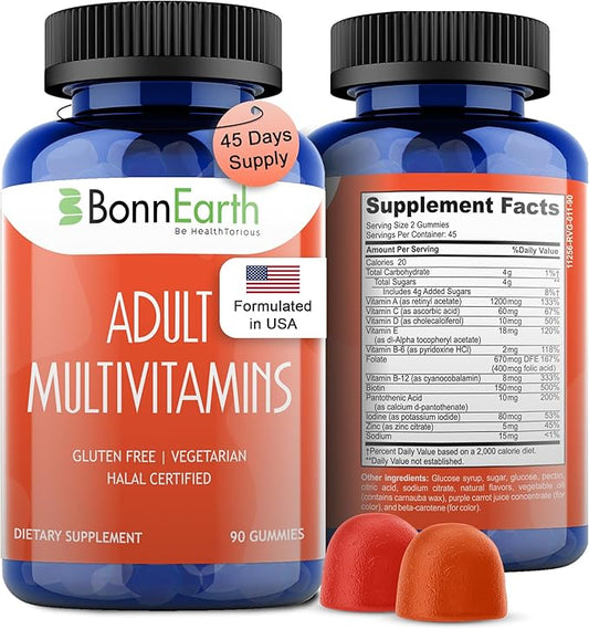 Adult Multivitamin Gummies - Easy-to-Chew Gummies with Essential Vitamins A, B6, B12, C, D, E, Folic Acid, Biotin, Iodine, and Zinc - Delicious and Convenient Daily Nutrition - 90 Gummies