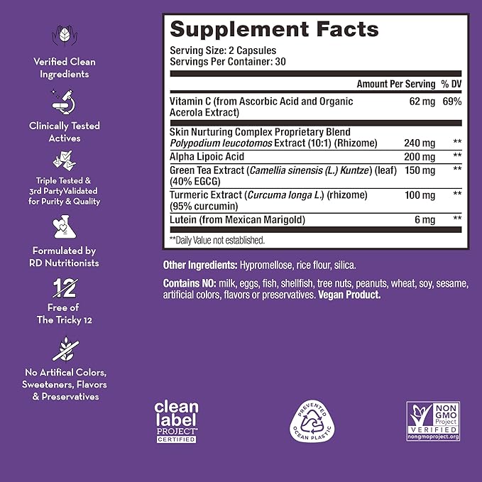 HUM Turn Back Time - Supplement for Youthful Skin with Tumeric, Green Tea Polyphenols & Lutein - Skin Anti Aging Capsules for Even Tone (60-Count)