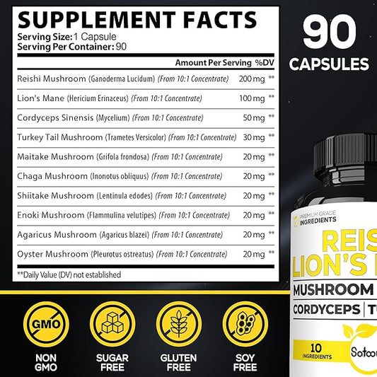 Satoomi 10in1 Reishi Mushroom Capsules 5000Mg 10in1 Mushroom 90 Capsules 3 Months