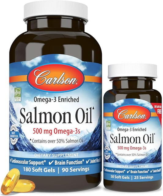 Carlson - Norwegian Salmon Oil, 500 Omega-3s, Norwegian 3 Salmon 180+50 Softgels
