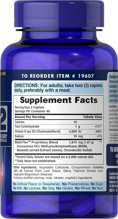 Puritan's Pride Triple Strength Glucosamine Chondroitin D3 Caplets, 80 Count