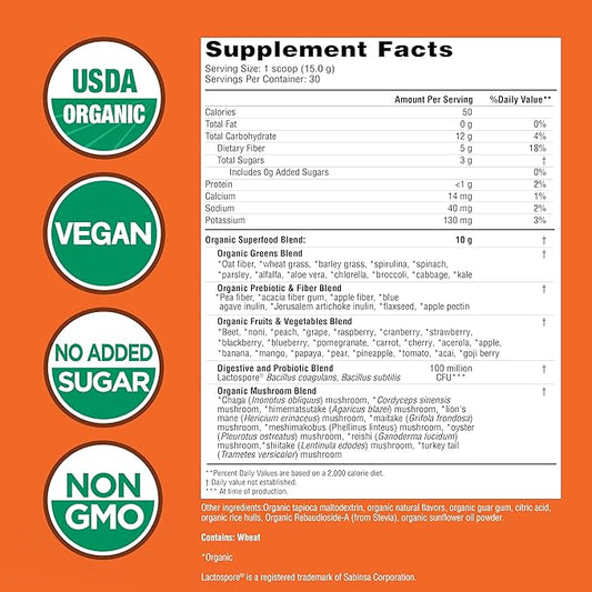 COUNTRY FARMS Super Greens Pineapple-Mango Flavor, 50 Organic 30 Servings