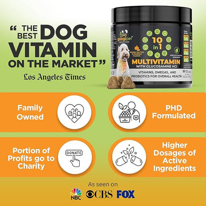 Googipet Premium 10 in 1 Dog Vitamins Multivitamin Chewable w/Dog Probiotics for Gut Health, Dog Vitamins and Supplements w/Vitamin C & Glucosamine for Joint Support (Peanut Butter & Pumpkin Flavor)