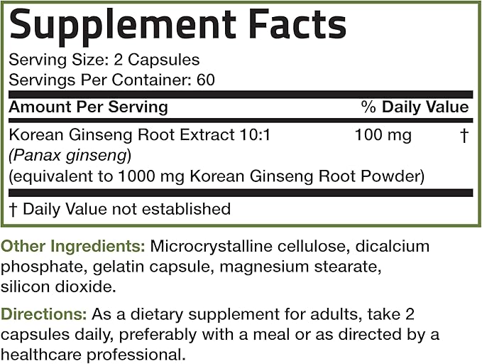 Bronson Korean Panax Ginseng Supports Energy, 120 Capsules