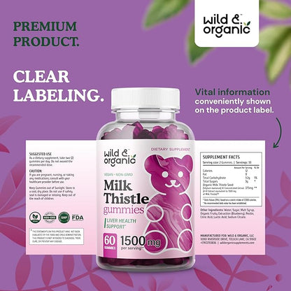 Wild & Organic Milk Thistle Gummies 4:1 Extract 60 Vegan