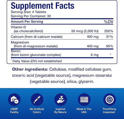 Calcium Magnesium D3 Bone Supplement for Women - Clinical Bone Strength Supplement with Magnesium Calcium Vitamin D3 & Boron Complex for Bone Maintenance - 120 Count Nutra Cal 1:1