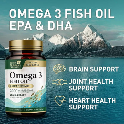 Triple Strength Omega 3 Fish Oil 2000 mg Omega-3 Supplements, 120 Count