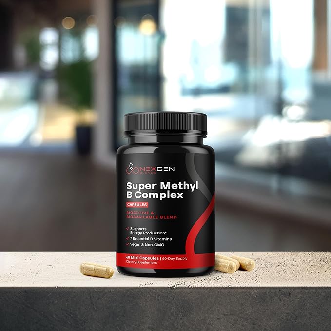 Methylated B Complex Vitamin Supplement 5-MTHF Methyl B12 Methylcobalamin 60 Caps
