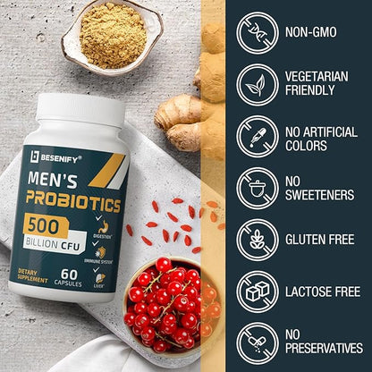 Probiotics for Men, 500 Billion CFUs & 12 Strains, Probiotics for Digestive Health, Men's Probiotic with Turmeric, Cranberry, Goji, for Overall Digestive, Immune Health, Gut & Bloating, 120 Day Supply