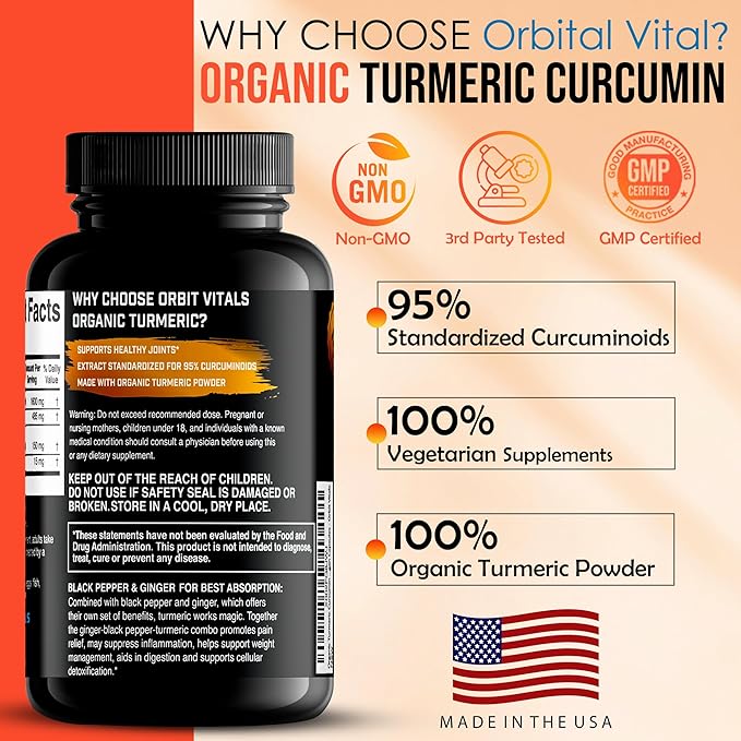 Organic Turmeric Curcumin with Black Pepper 2250mg, 95% 95% Standardized 90 Vegan