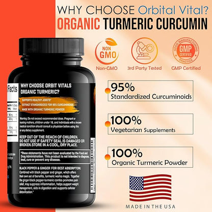 Organic Turmeric Curcumin with Black Pepper 2250mg, 95% 95% Standardized 90 Vegan