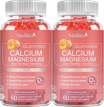 1200mg Calcium Gummies with D3,K2,Zinc - Plant Complex Calcium Magnesium Supplement with Glycinate,Potassium,Vitamin C &Whole Natural Food for Bone & Immune Support- 120 Chewable Gummy Sugar-Free