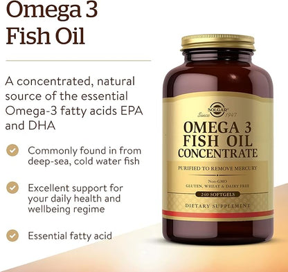 Solgar Omega-3 Fish Oil Concentrate, 240 Softgels 120 Servings