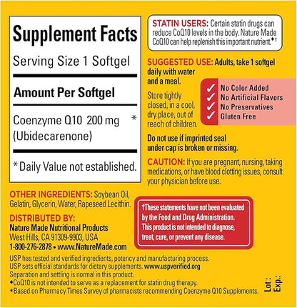 Nature Made CoQ10 200mg, Dietary Supplement 40 Softgels, 40 Day