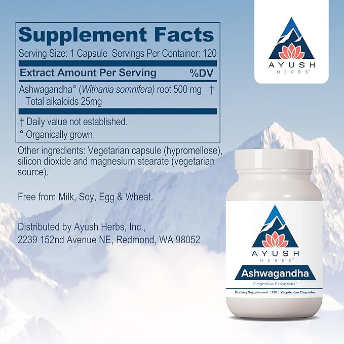Ayush Herbs Ashwagandha, Ayurvedic Cognitive Support 120 Vegetarian