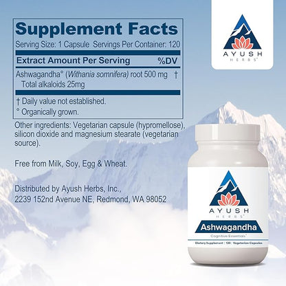Ayush Herbs Ashwagandha, Ayurvedic Cognitive Support 120 Vegetarian