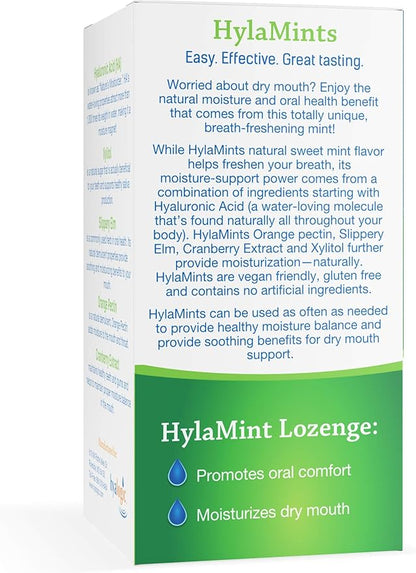 Hyalogic HyaMints Breath Mints for Dry Mouth- Sugar Free Mint Flavor— Natural Breath Freshener w/Hyaluronic Acid, Cranberry Extract, Xylitol, Slippery Elm, Orange Pectin (60 Count)