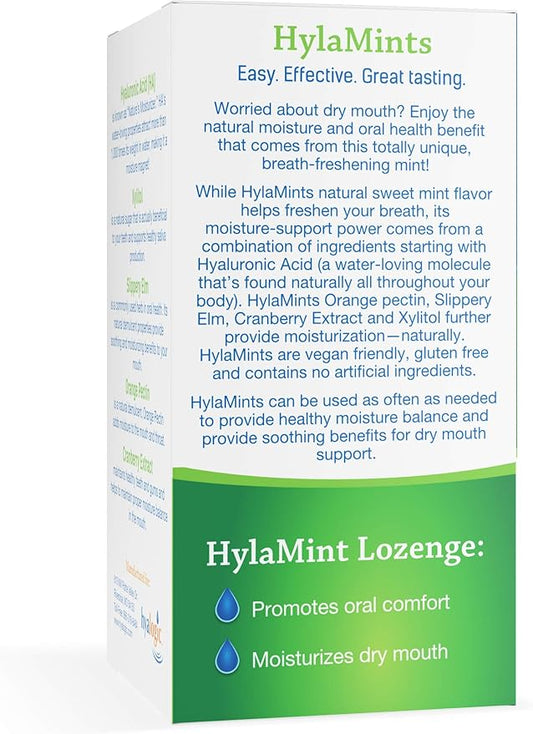 Hyalogic HyaMints Breath Mints for Dry Mouth- Sugar Free Mint Flavor— Natural Breath Freshener w/Hyaluronic Acid, Cranberry Extract, Xylitol, Slippery Elm, Orange Pectin (60 Count)